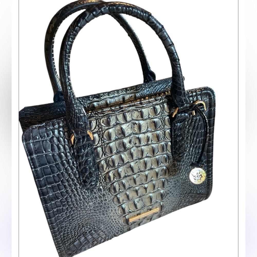 Brahmin Blue Croc-Embossed Satchel - Picture 2 of 11